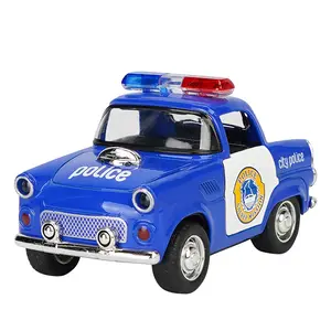 MY 만화 Q 버전 합금 반환 화재 경찰차 시리즈 2 도어 빛과 음악 자동차 모델이있는 클래식 자동차