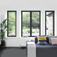 Ventanas y puertas de aluminio de perfil fino de aleación de aluminio negro de alto impacto a prueba de huracanes, ventana abatible para EE. UU.