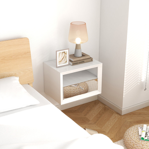 <span class=keywords><strong>Comodino</strong></span> Moderno Sospeso a Doppio Ripiano con Specchio e Cassetto Singolo, Montaggio a Parete - Product Image 5