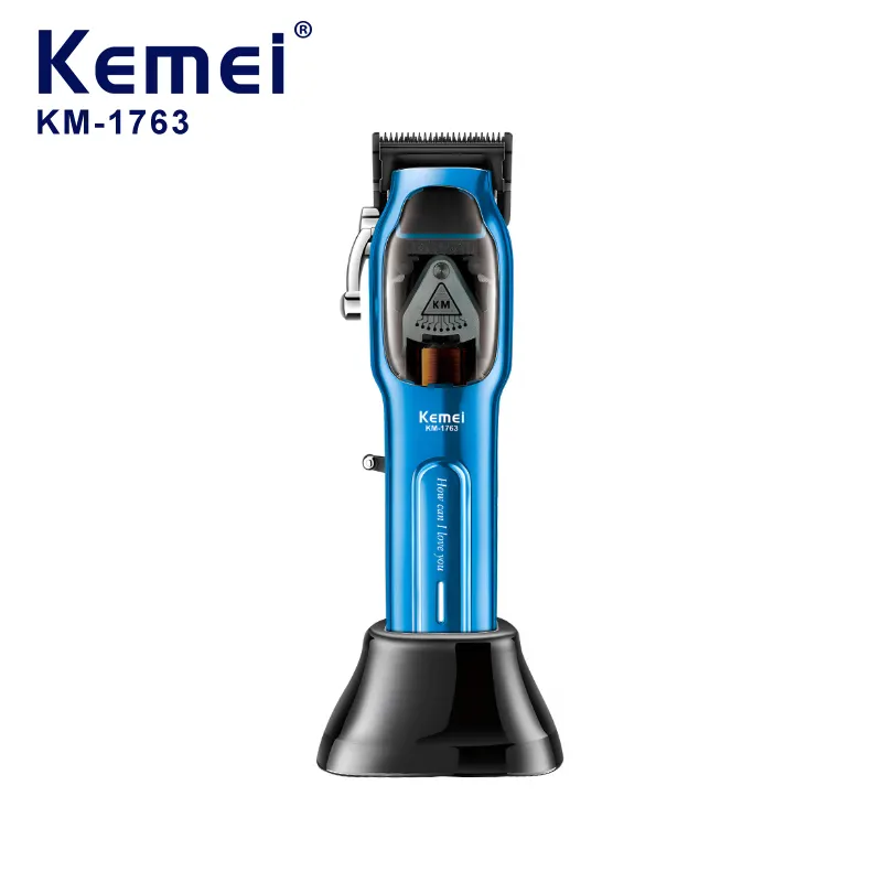 Kemei KM-1763 9000RPM Hair Clipper Powerful Hair Trimmers Electric Barber Hair Cutting Machine Adjustable Metal Clippers for Men