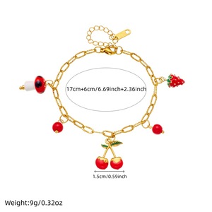 Fashion Charm Bracelet Gold Plated Fruit Pendant Strawberry Cherry Mushroom Women's Jewelry Gift - Product Image 4
