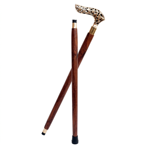 Canne de marche en bois sculpté antique CH avec poignée en laiton, forme ronde, faite à la main, décoration d'intérieur, objet de collection, 36 pouces - Product Image 1