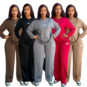 Ensemble de costume pour femme, haut à manches longues, pantalon large, noir, tenue décontractée tendance, ensemble deux pièces - Product Image 1