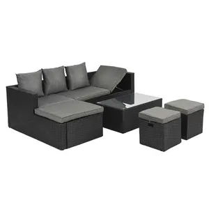 YASN 5 Pieces Wicker Outdoor Sofa Set Garden Patio Furniture Set With Adjustable Reclining Lounge