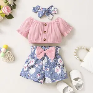 Nuovi vestiti estivi da neonata multicolore a manica corta abbigliamento da neonata con pantaloncini con fiocco
