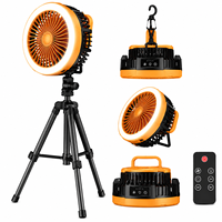 Ventilateur d'extérieur 6000 mAh avec lumière LED, 3 en 1, portable, à poser, à suspendre, pour le camping, les voyages et l'extérieur