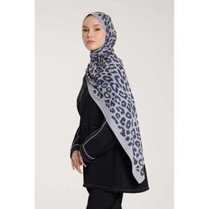 Pure Tone Hijab Leopard Print Silver Smoke <b>Grey</b> Polyester Daily Wear Middle East Style - Product Image 2