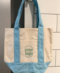 Petit sac fourre-tout en toile de coton rose pastel avec logo brodé personnalisé et poignée renforcée - Product Image 2