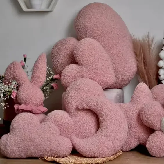 Pink Boucle Pillows Pink Heart | Pink Moon Star Cloud Bunny Cushions | Pink Decor Throw Pillows Gift Pillow Decor Girl Room |