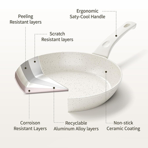Ensemble de 3 poêles à frire antiadhésives en granit forgé, poêle en aluminium compatible induction, marron - Product Image 3
