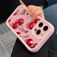 Coque de téléphone portable antichoc en TPU avec motif cerise rouge créatif et design d'objectif en échelle pour iPhone 11 12 13 14 15 16 17 18 Pro Max