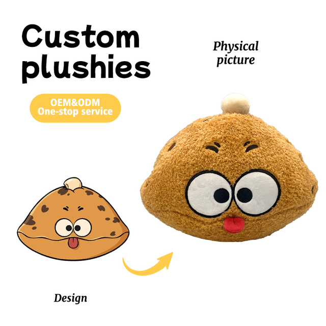 ODM OEM Customizable Yellow Plush Doll with Big Eyes Cartoon Food Oyster Cake Pillow Filling Toy Cute Character Product