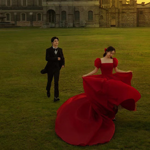 French-style Wedding Dress Ball Gown Red Sweetheart Neckline Empire Waist Vintage Mesh Evening Gown for Engagement Photography - Product Image 5