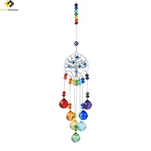 Garden Decor - Tree of Life Sun Catchers with Prisms for Car and Home Decoration, Crystals Suncatcher Blue Evil Eye owl,