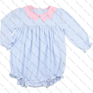 Abbigliamento Invernale per Bambine all'Ingrosso, Vestiti a Righe Azzurri con Colletto Smerlato e Set di Leggings, Outfit Coordinati per Sorelle - Product Image 3