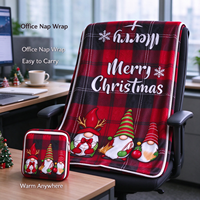 Selimut Flanel Natal Custom Print dengan Kantong Zipper Portabel untuk Perjalanan, Berkemah, dan Hadiah