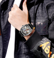 Montre-bracelet automatique squelette vintage pour homme, montre mécanique en cuir pour homme, marque de luxe SKMEI 9271