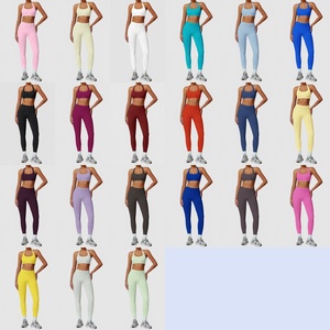 Set Yoga Donna 0302+0307: Top Halter e Leggings per Palestra, Fitness, Allenamento - Abbigliamento Sportivo Seamless - Product Image 2