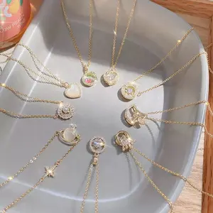 Vintage paslanmaz çelik şifa taşı kolye klavikula zincir Rhinestones gerdanlık altın kaplama kalp kolye takı