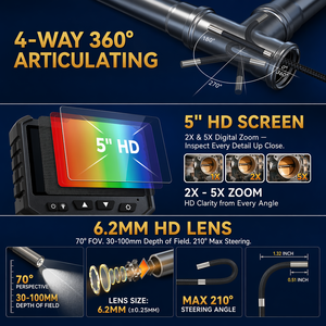 Cámara Industrial THINKCAR ES501 con Visión de 360 Grados en 4 Direcciones Boroscopio Articulado 1080P HD de Doble Lente, 5 Pulgadas, IP67, Resistente al Agua - Product Image 2