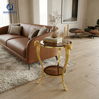 Personnaliser tête de bélier moderne de luxe galvanoplastie petite table basse en verre avec cadre en acier inoxydable doré