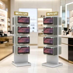 360° <b>Rotating</b> Double-Sided <b>Display</b> <b>Stand</b> with Hooks Durable Metal Floor Rack for Retail Tools & Cosmetics Organization - Product Image 1