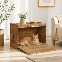 Mobilier de maison pour chat en rotin, design moderne, avec bac à litière dissimulé, grande maison pour chat d'intérieur, cages et abris pour animaux de compagnie