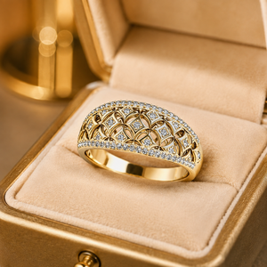 Anello Vintage Floreale a Doppio Strato con Pavé Completo per Donne, Gioiello di Moda Traforato - Product Image 6