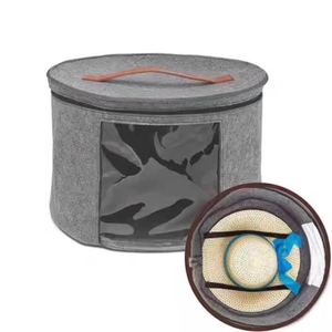 Custom Foldable Dustproof Lid Grey Felt Hat Storage Box Transparent Side Durable Felt Hat Storage Bucket With Handle
