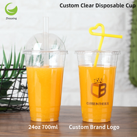 Gobelet jetable en plastique biodégradable et recyclable ZFCUP personnalisé pour café, jus, smoothies et boissons froides, 24 oz avec couvercles