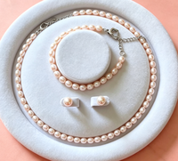 Ensemble de bijoux vintage en perles, collier, bracelet, boucles d'oreilles, perles de riz d'eau douce 7-8 mm, argent 925, style rétro bohème, vente en gros, sur mesure pour femmes