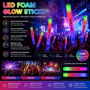 Bâtons lumineux personnalisés en vrac, bâtons en mousse LED, logo personnalisable, OEM, bâton lumineux en mousse pour les faveurs de mariage, d'<span class=keywords><strong>anniversaire</strong></span> - Product Image 1
