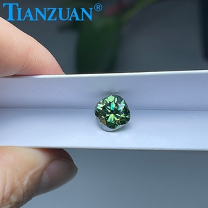 Cuscino taglio diamante verde con gemma Moissanite sciolta di colore giallo per realizzare gioielli - Product Image 1