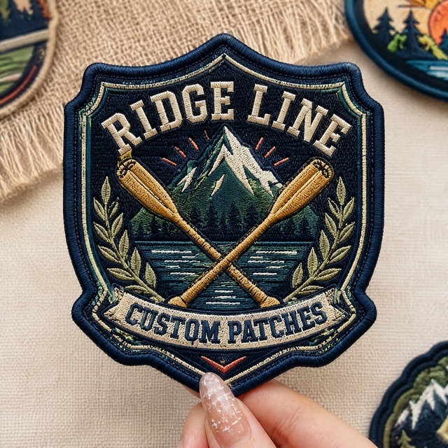Customized 3D Puff Embroidered Brand Logo Overlock Border Patches Durable Iron on Woven Fabric Embroidery Patch for Clothing Bag