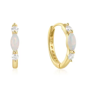 Gemnel Gemstone Jewelry Water Drop Moonstone 925 Sterling Silver Gold Small Huggie Hoop Teardrop Earrings