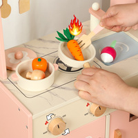 Jouets éducatifs en bois pour enfants en gros, ensemble de cuisine rose Montessori avec comptoir en marbre et rangement pour jeu d'imitation de cuisine