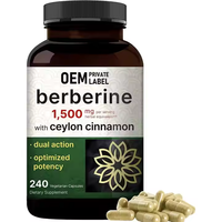 Vente en gros OEM/ODM Supplément de berbérine Cannelle de Ceylan Chlorhydrate de berbérine Métabolisme sain du glucose Capsules de berbérine