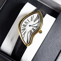 Montre Homme Unique Rétro Y2K Chiffres Romains Effet Fondant, Montre-Bracelet Vintage Paris Forme Irrégulière en Cuir