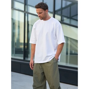 T-shirt col rond en pur coton pour homme, couleur unie, manches courtes, coupe ample, décontracté, 230g coton peigné - Product Image 3
