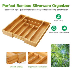 Bamboo Modern Kitchen Single Tier Expandable Foldable <b>Drawer</b> Divider Storage <b>Tray</b> - Product Image 2