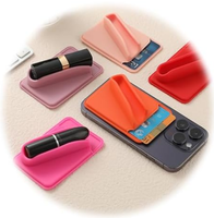 Étui de protection portable pour téléphone et gloss à lèvres avec motif de bonbons en silicone, fermeture ouverte, avec support adhésif