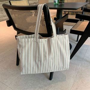 Wholesale Foldable Casual Women Shopping Cotton Bag Oversized Durable Beach Striped <b>Canvas</b> <b>Tote</b> Bags Custom Letter Printing - Product Image 2
