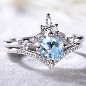 Anillo de Compromiso de Aguamarina con Corte Redondo S925, Regalo de Aniversario Significativo y Fantástico, Anillos de Boda con Banda Curva Wisbone al por Mayor - Product Image 1