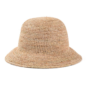 Sombrero para el sol de playa de verano para niñas al aire libre, sombrero de cubo de paja de rafia de ala corta para deportes casuales diarios, material natural - Product Image 1