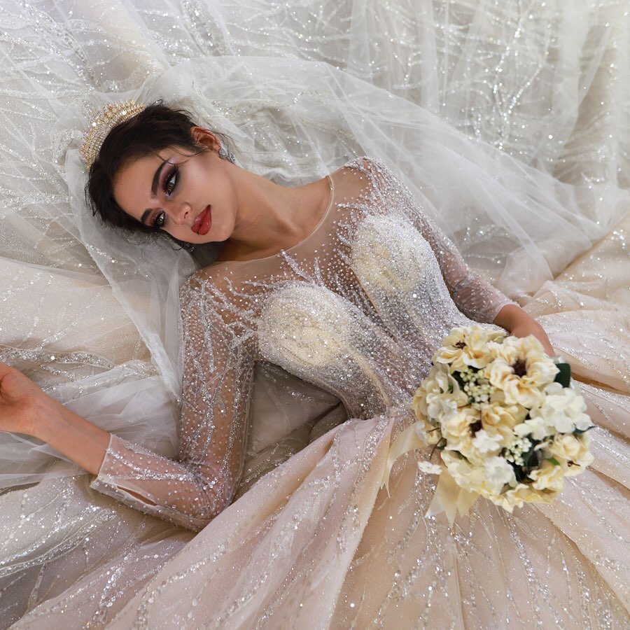 crystal beaded wedding dress Strapless Long Off-White Wedding Dress with Beads Off White / 14