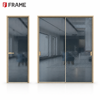 Porte de douche coulissante moderne en verre dépoli effet vague d'eau, cadre étroit en aluminium, opaque, style français, pour chambre, salle de bain, salle humide