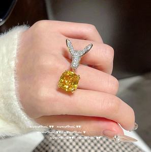 Vintage kadın 18K altın kaplama kanarya zirkon kuş yüzük için doğal taş ile yıldönümü hediyesi - Product Image 6