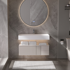 Évier moderne <span class=keywords><strong>double</strong></span> flottant à surface solide mate Lavabo rectangulaire intégré pour salle de bain d'hôtel - Product Image 2