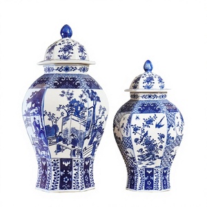MSH Antique Style Blue White Ceramic 100% Handmade Chinese Design Tabletop Temple Vase Ginger Jar for Home Decor - Product Image 2