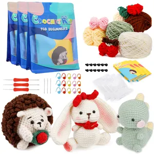 Rabbit Cute Hand Animal Crochet Kit Hedgehog Rabbit And Dinosaur Cotton Diy Crochet Kit For Beginners Adults